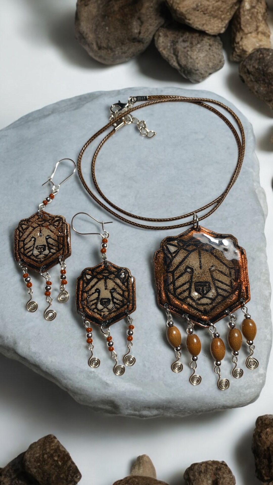Bear jewelry set - Medve nyaklánc és fülbevaló szet